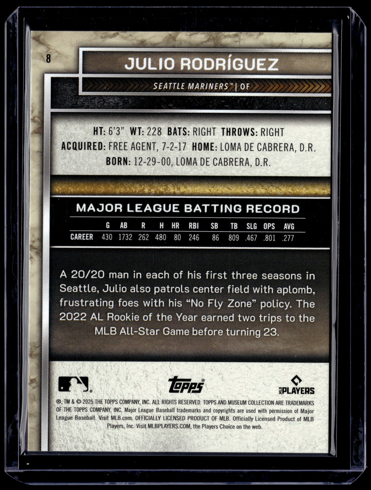 HL-P01 2025 Topps Museum Collection Julio Rodríguez #8 Red /75