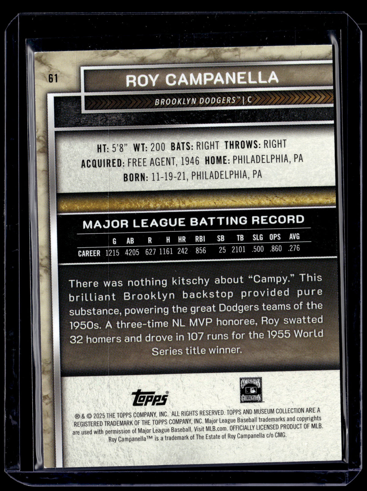 HL-P01 2025 Topps Museum Collection Roy Campanella #61 Purple /99