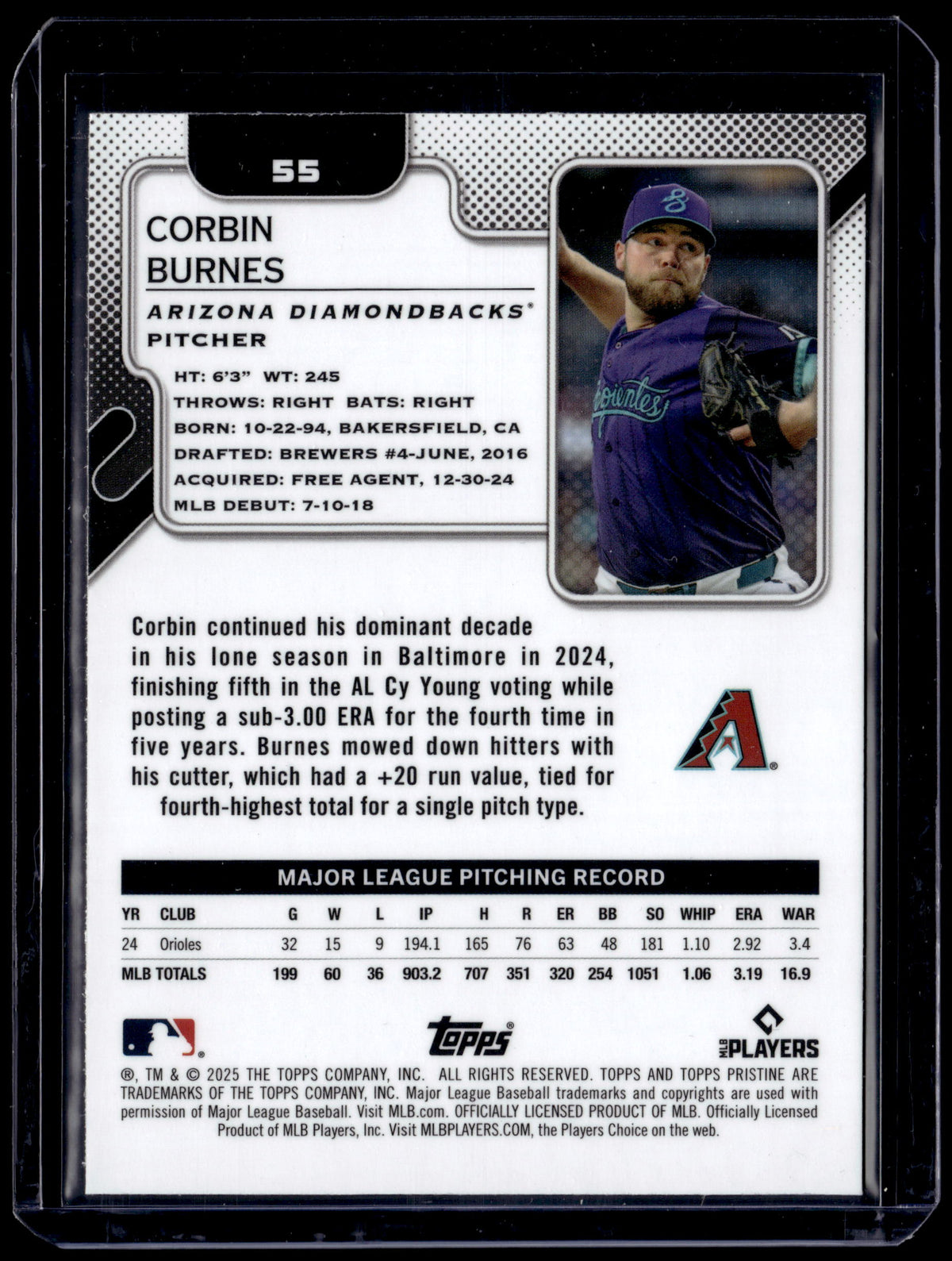 HL-P01 2025 Topps Pristine Corbin Burnes #55 Teal /199