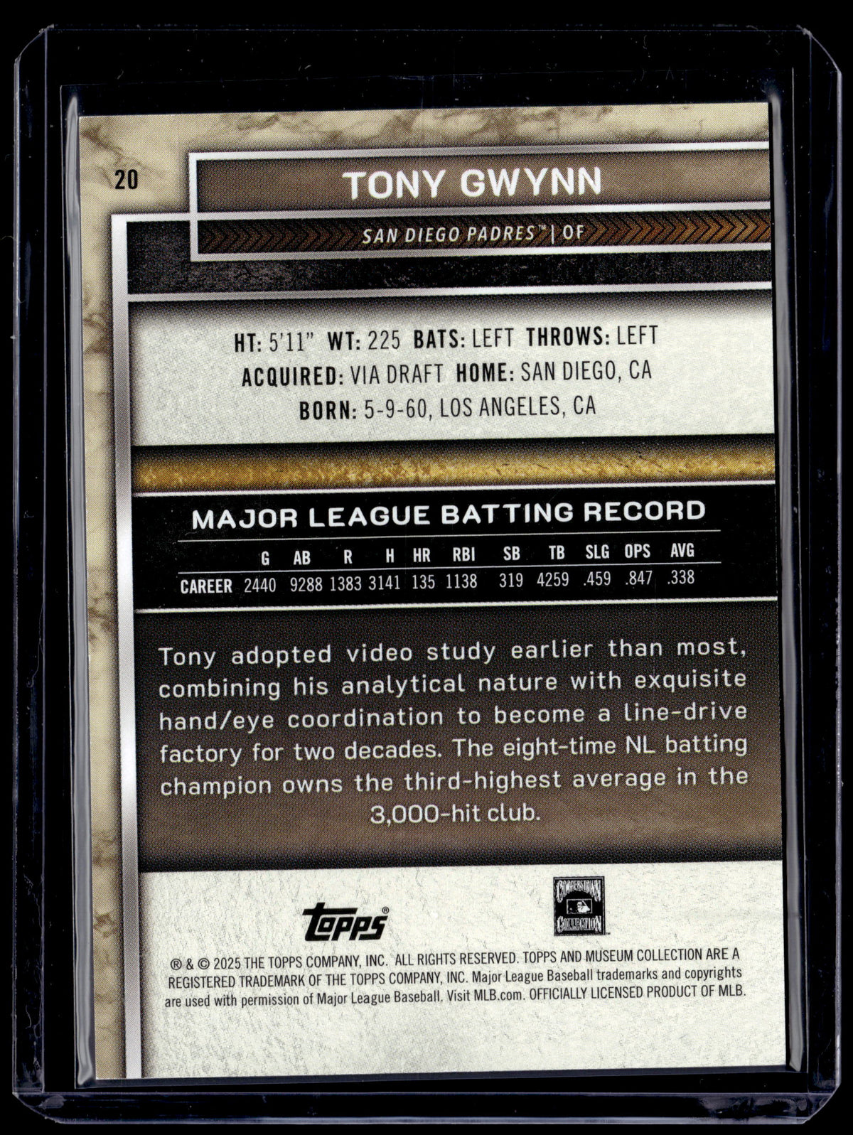 HL-P01 2025 Topps Museum Collection Tony Gwynn #20 Gold /249