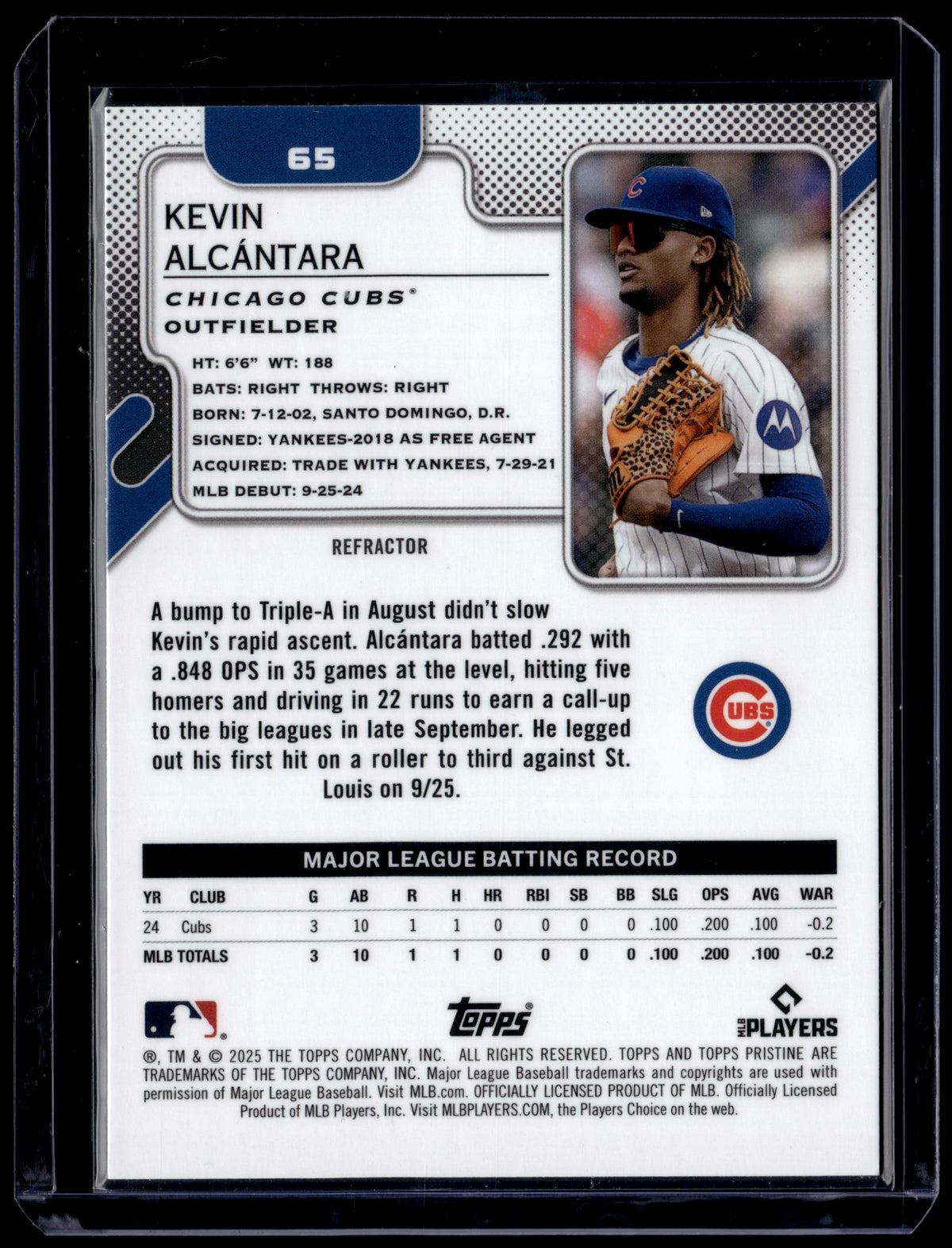 HL-P01 2025 Topps Pristine Kevin Alcántara #65 Refractor RC