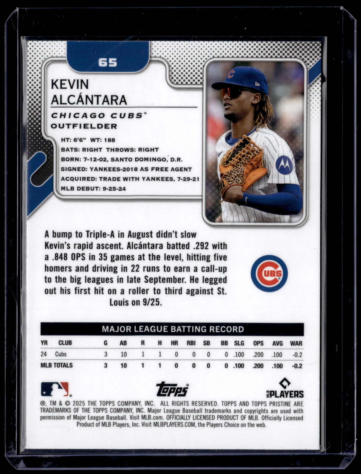 HL-P01 2025 Topps Pristine Kevin Alcántara #65 RC