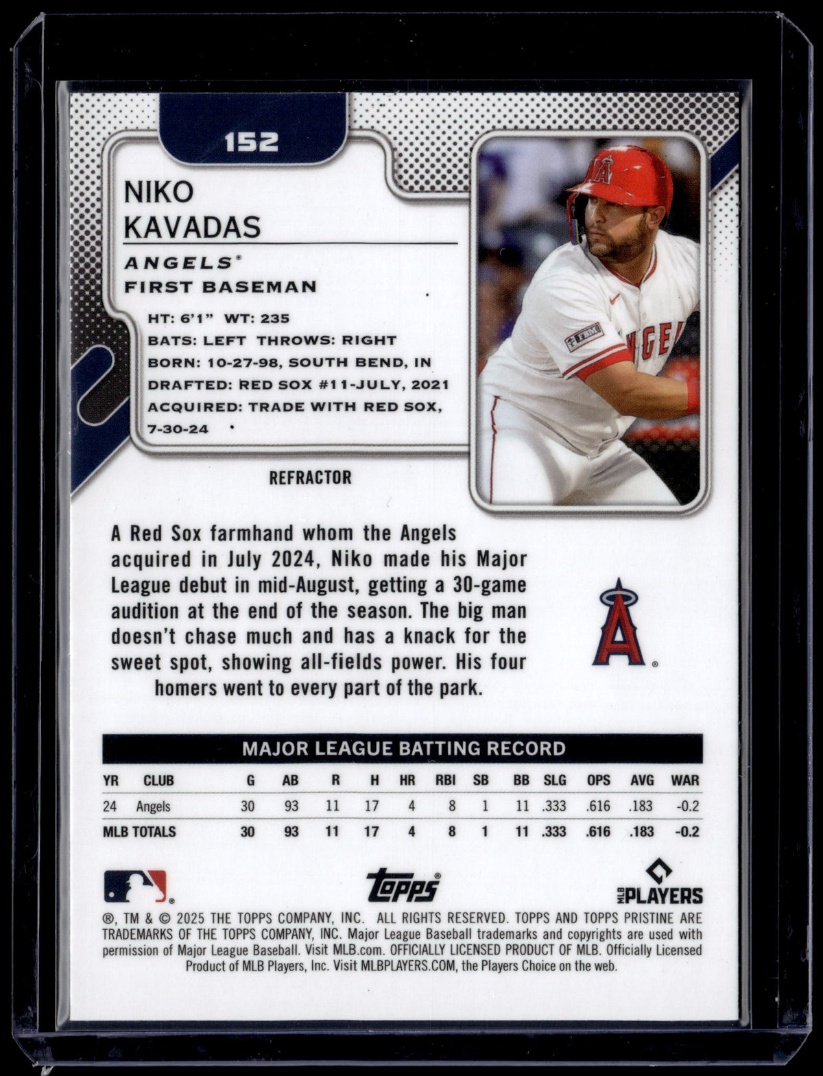 HL-P01 2025 Topps Pristine Niko Kavadas #152 Refractor RC