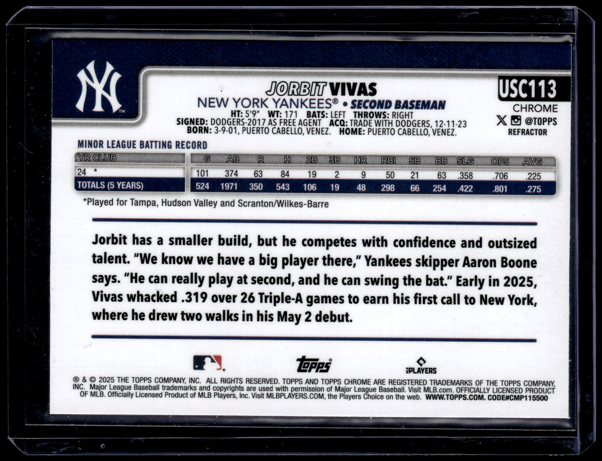 HL-P01 2025 Topps Chrome Jorbit Vivas #USC113 Refractor RC