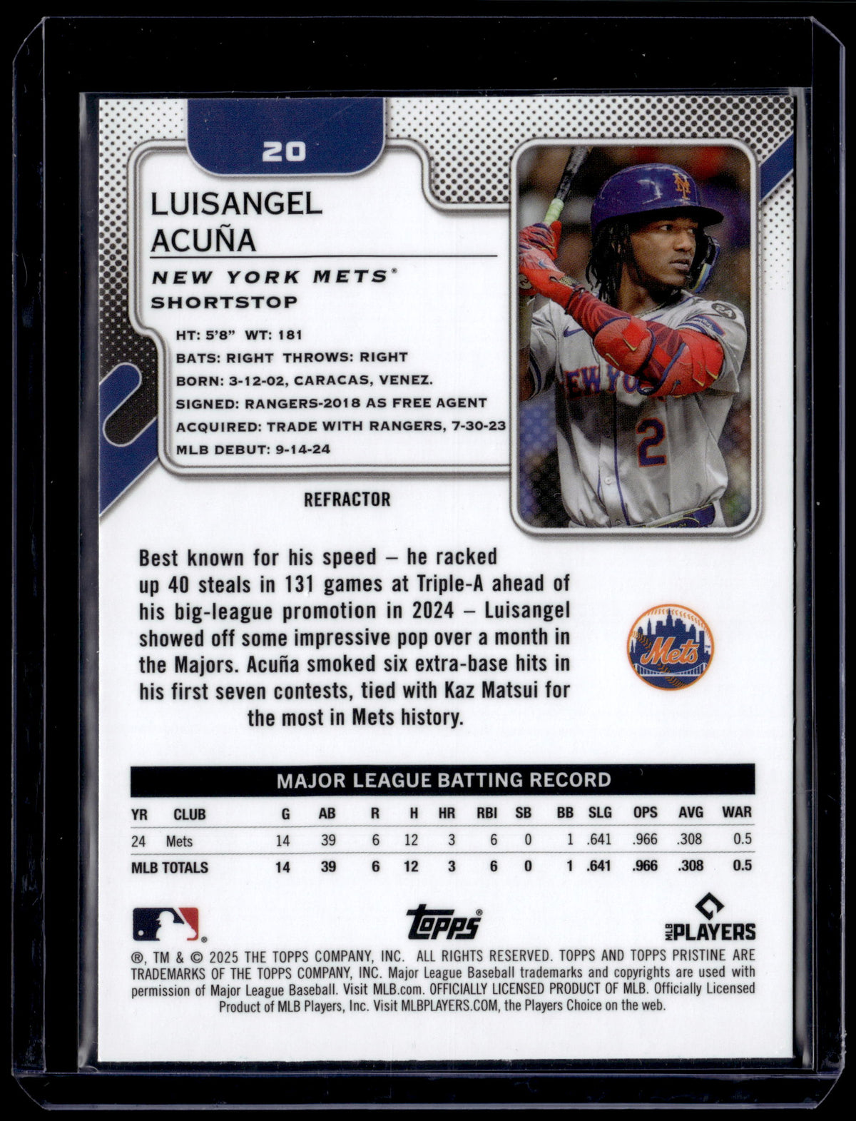 HL-P01 2025 Topps Pristine Luisangel Acuña #20 RC
