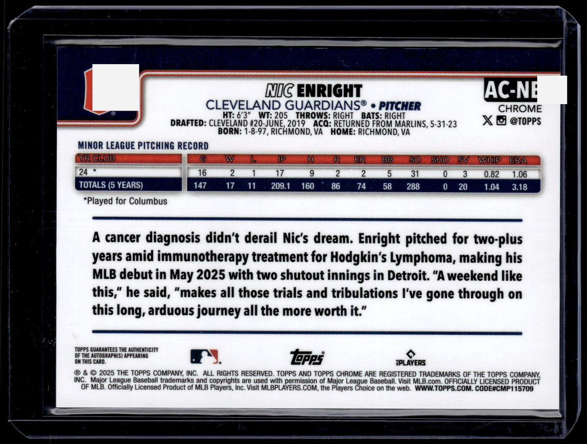 HL-P01 2025 Topps Chrome Nic Enright #AC-NE Purple Refractor /250 Auto RC