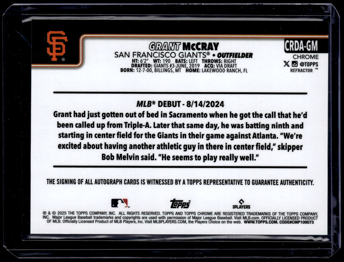 HL-P01 2025 Topps Chrome Update Grant McCray #CRDA-GM Refractor RC /499 Auto