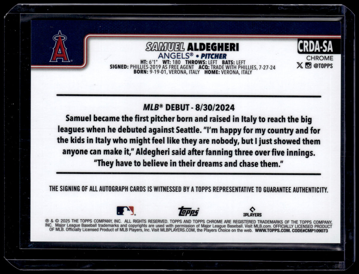 HL-P01 2025 Topps Chrome Samuel Aldegheri #CRDA-SA Auto RC