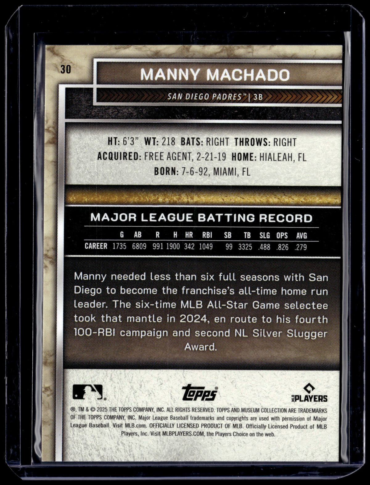 HL-P01 2025 Topps Museum Collection Manny Machado #30 Gold /249