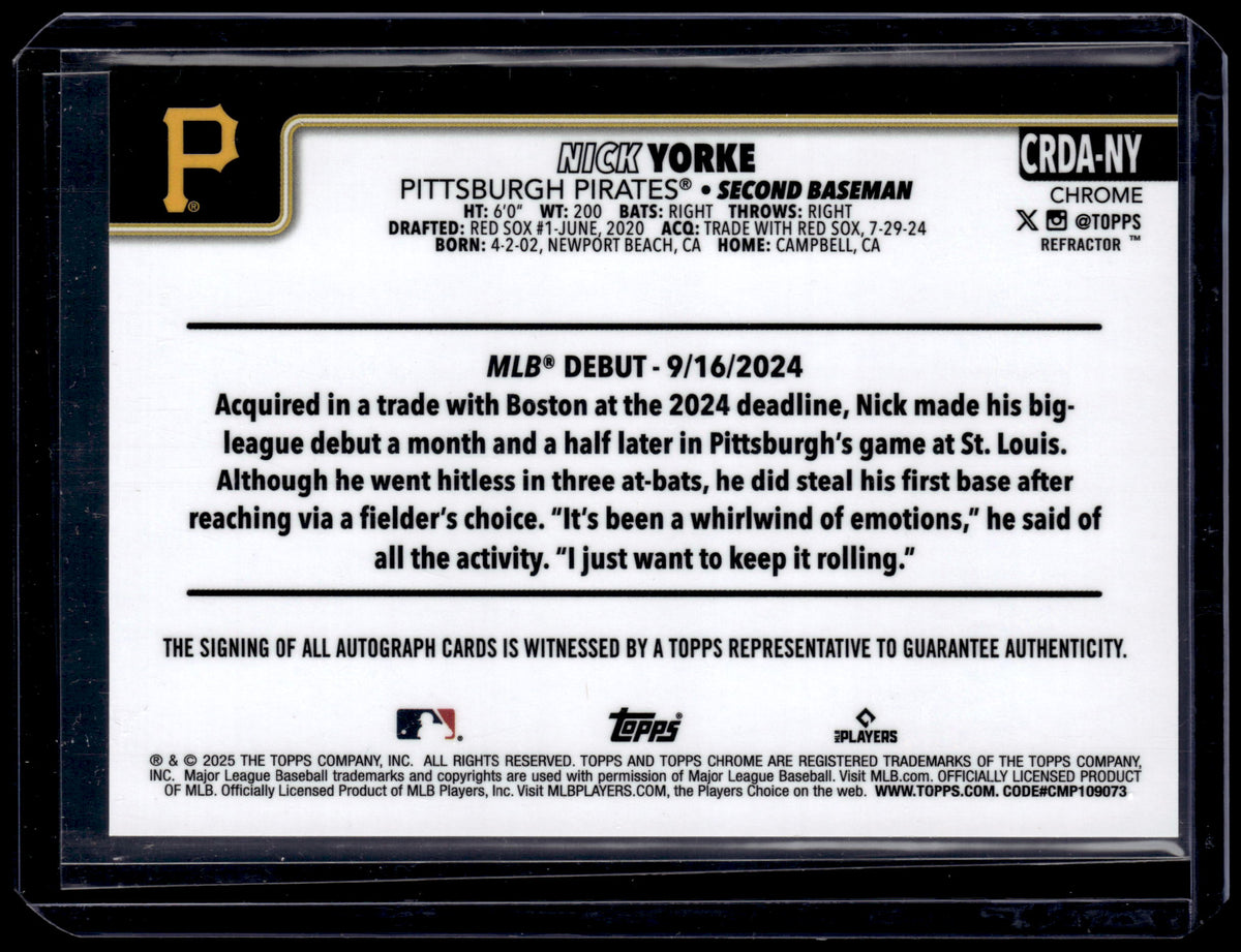 HL-P01 2025 Topps Chrome Nick Yorke #CRDA-NY Refractor /499 RC