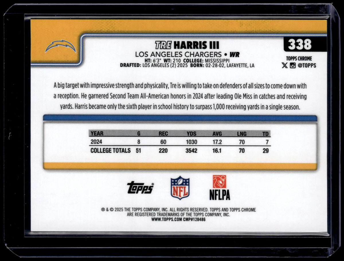 HL-P01 2025 Topps Chrome Tre Harris III #338 Black Geometric /10 RC