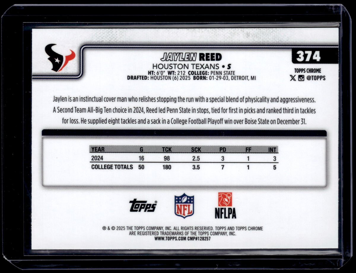 HL-P01 2025 Topps Chrome Jaylen Reed #374 Purple Geometric /75 RC