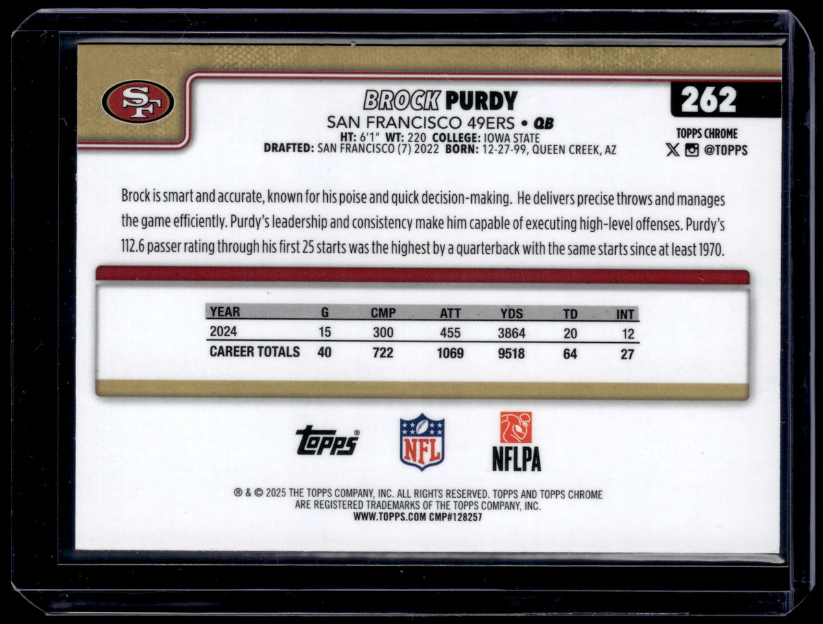 HL-P01 2025 Topps Chrome Brock Purdy #262 Aqua /299