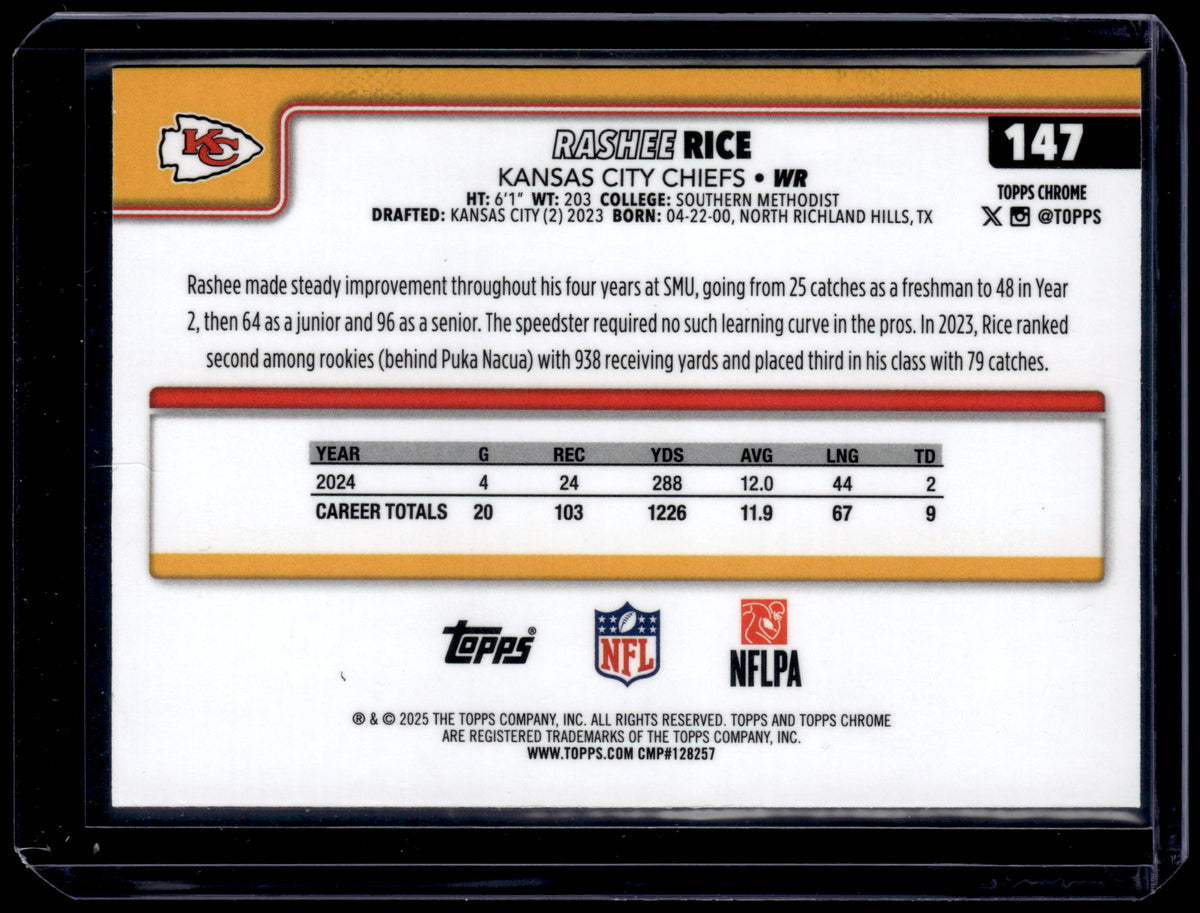 HL-P01 2025 Topps Chrome Rashee Rice #147 Aqua Refractor /199