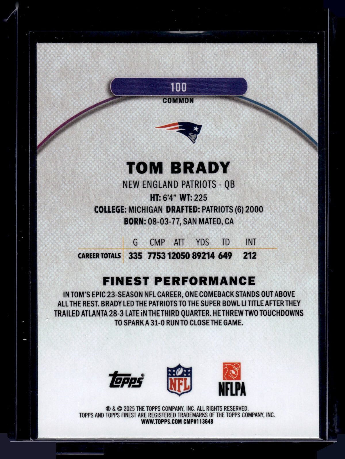 HL-INV 2025 Topps Finest Tom Brady #100 X-fractor