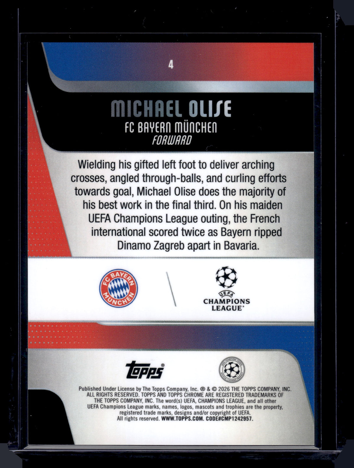 HL-INV 2026 Topps Chrome UEFA Michael Olise #4 Aqua Refractor /199