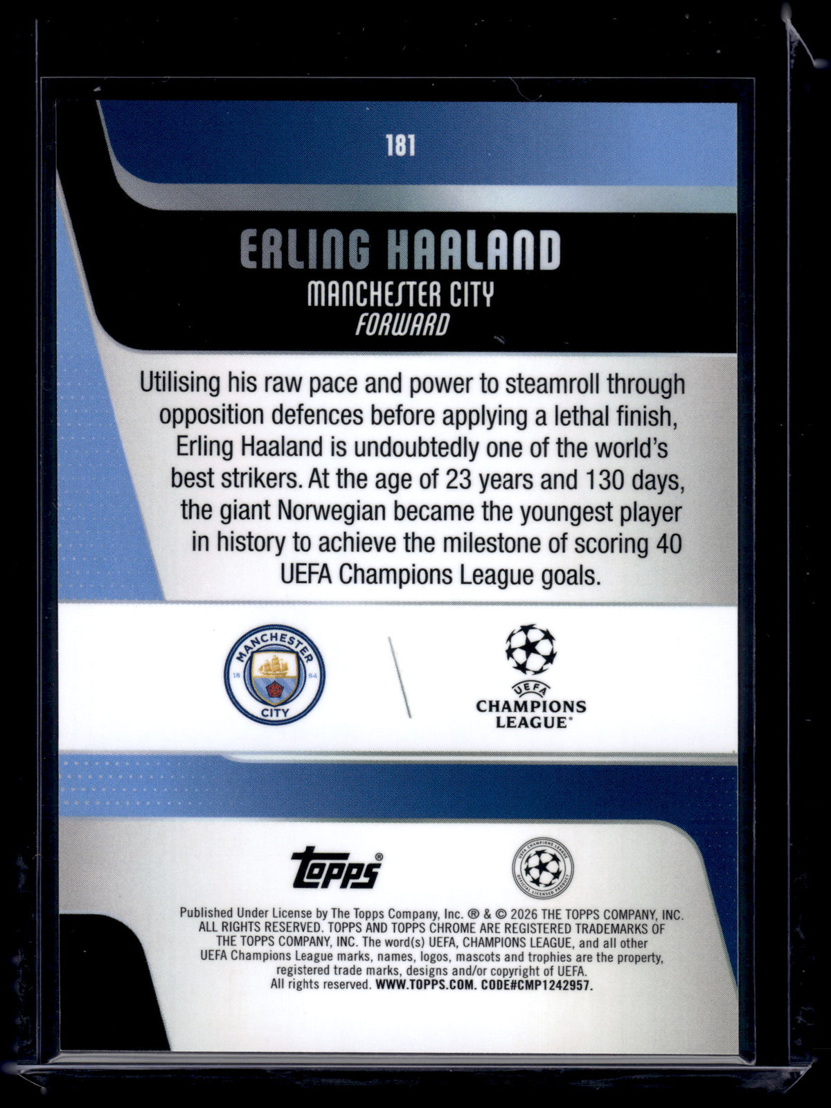 HL-INV 2026 Topps Chrome UEFA Erling Haaland Prism Refractor #181