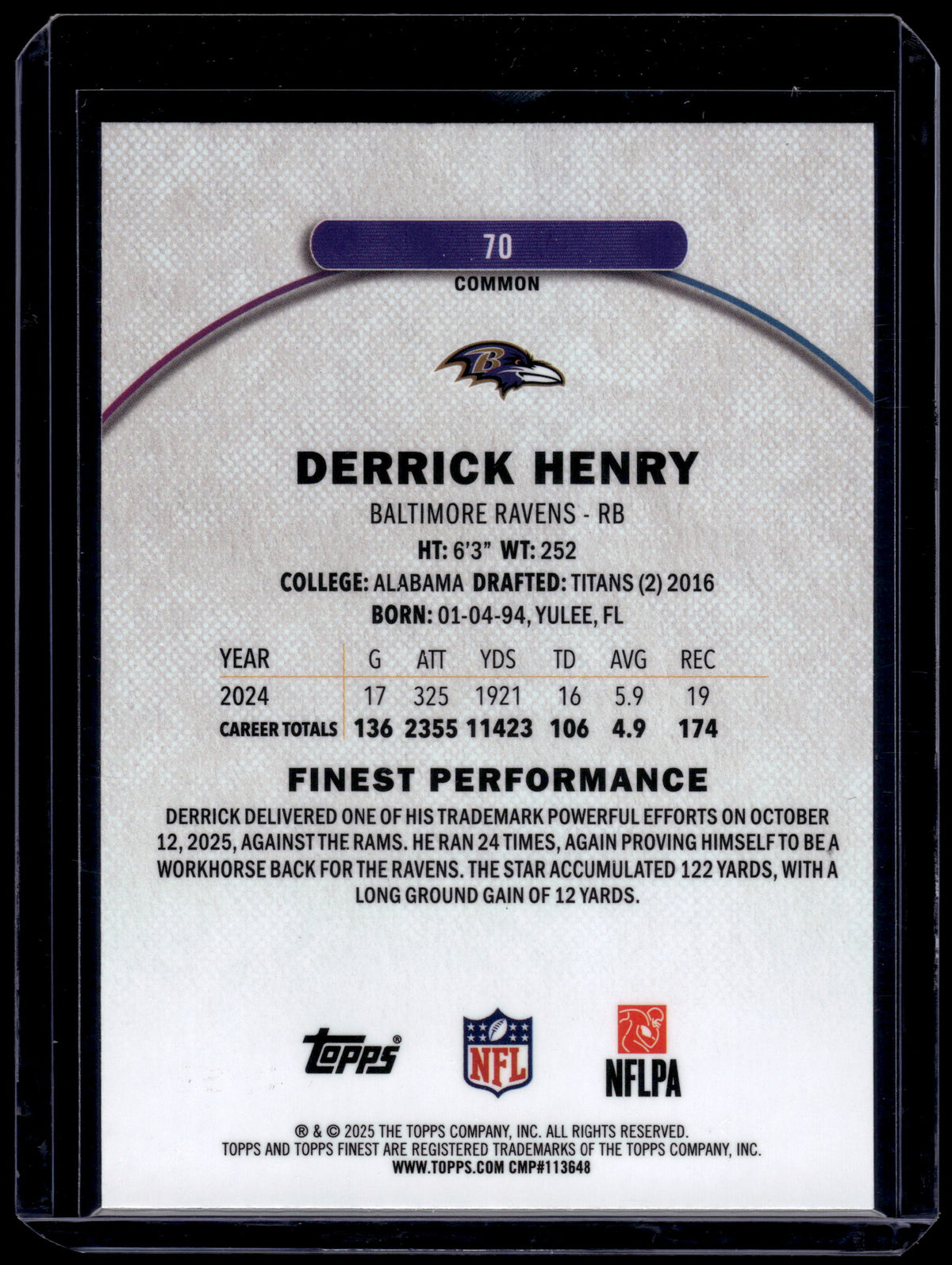 HL-INV 2025 Topps Finest Derrick Henry #70 Blue Geometric /99
