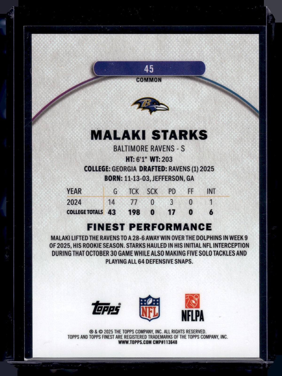 HL-INV 2025 Topps Finest Malaki Starks #45 /150 RC