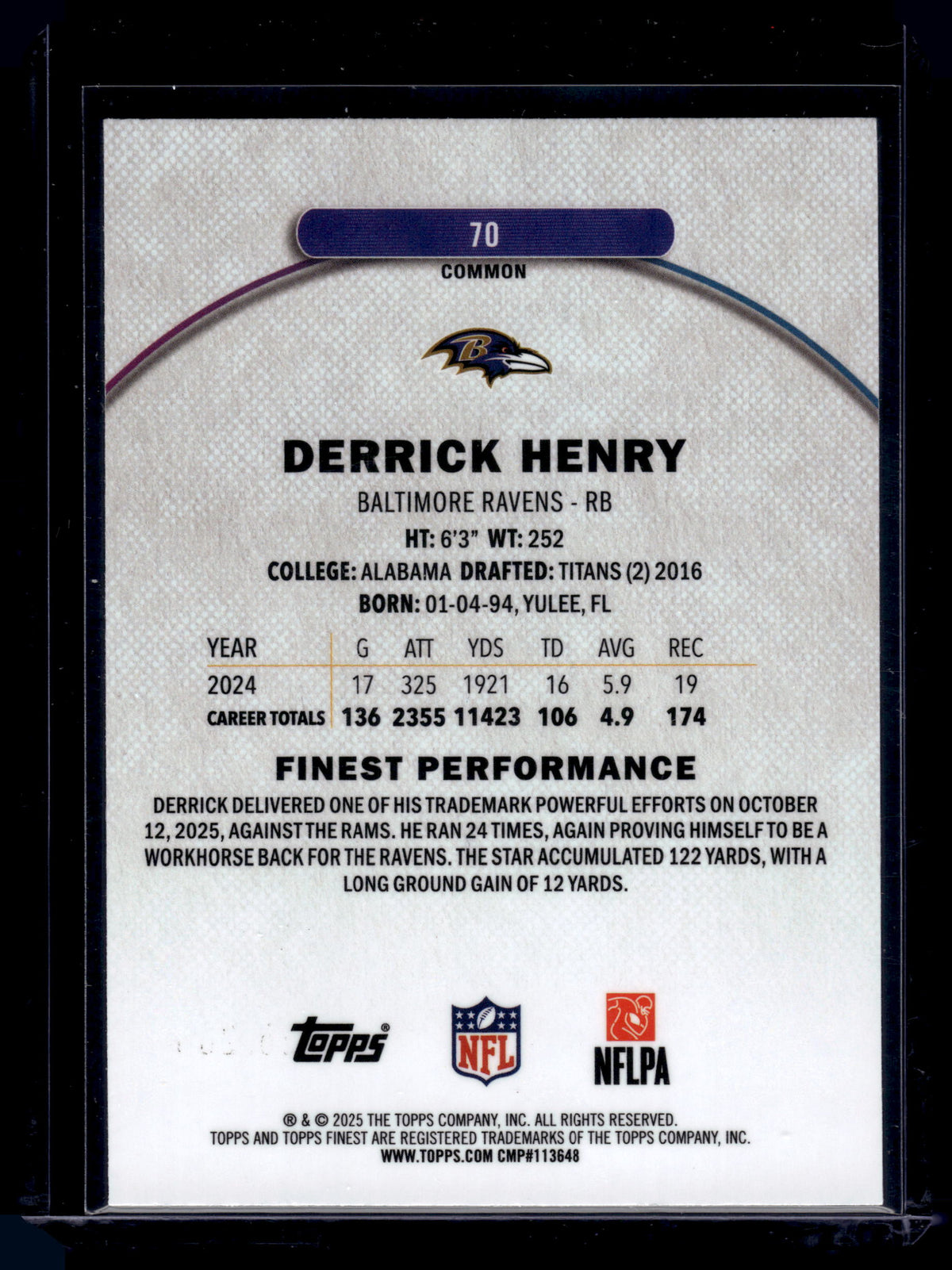 HL-INV 2025 Topps Finest Derrick Henry #70 Refractor /200