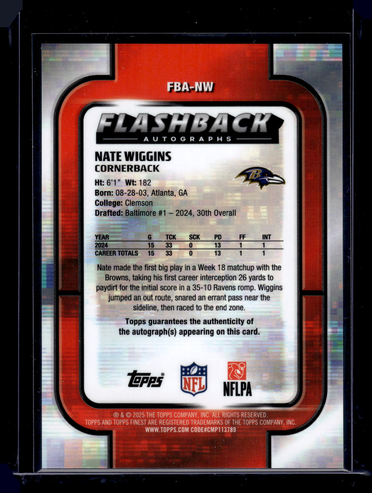 HL-INV 2025 Topps Finest Flashback Autographs Nate Wiggins #FBA-NW