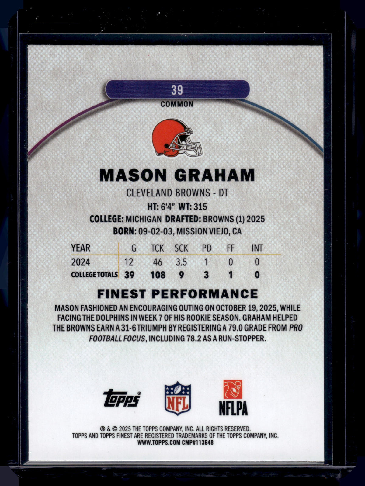 HL-INV 2025 Topps Finest Mason Graham #39 X-Fractor RC