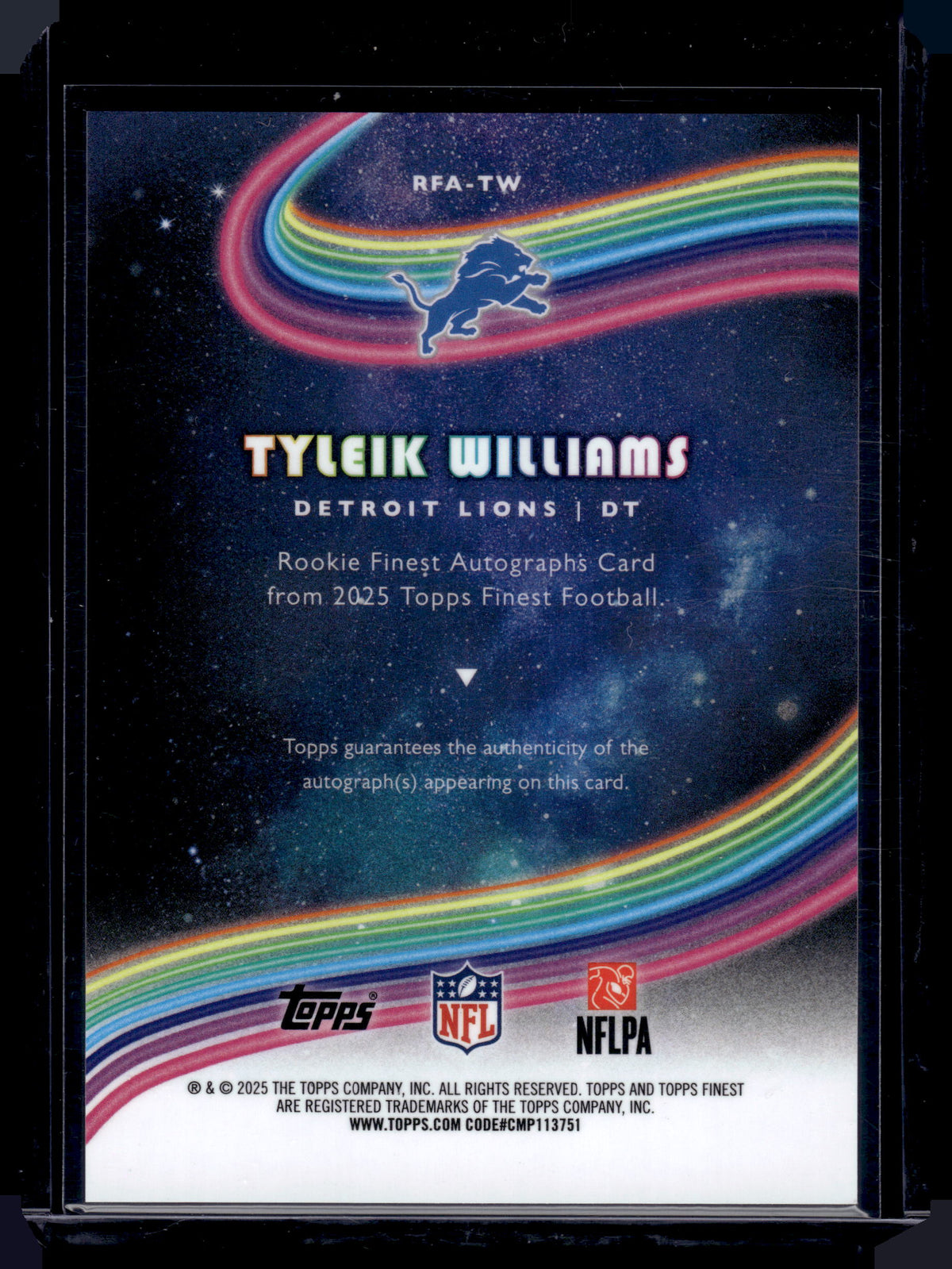 HL-INV 2025 Topps Finest Tyleik Williams #RFA-TW RC Auto