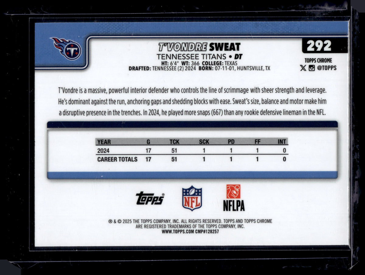HL-P01 2025 Topps Chrome T'Vondre Sweat #292 Pink Wave Refractor /250