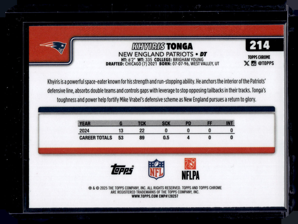 HL-P01 2025 Topps Chrome Khyiris Tonga #214 Green Refractor /99