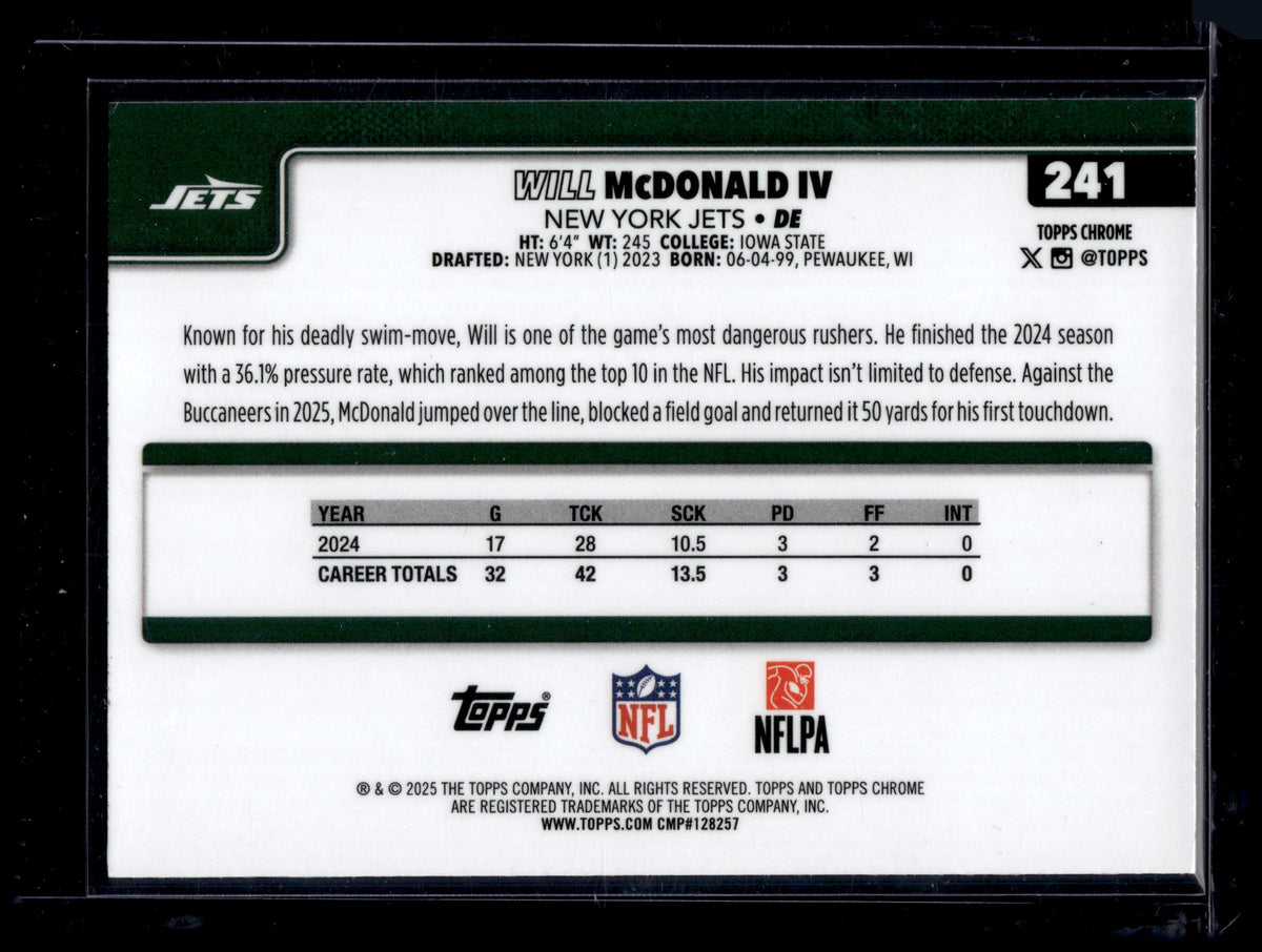 HL-P01 2025 Topps Chrome Will McDonald IV #241 Aqua Refractor /299