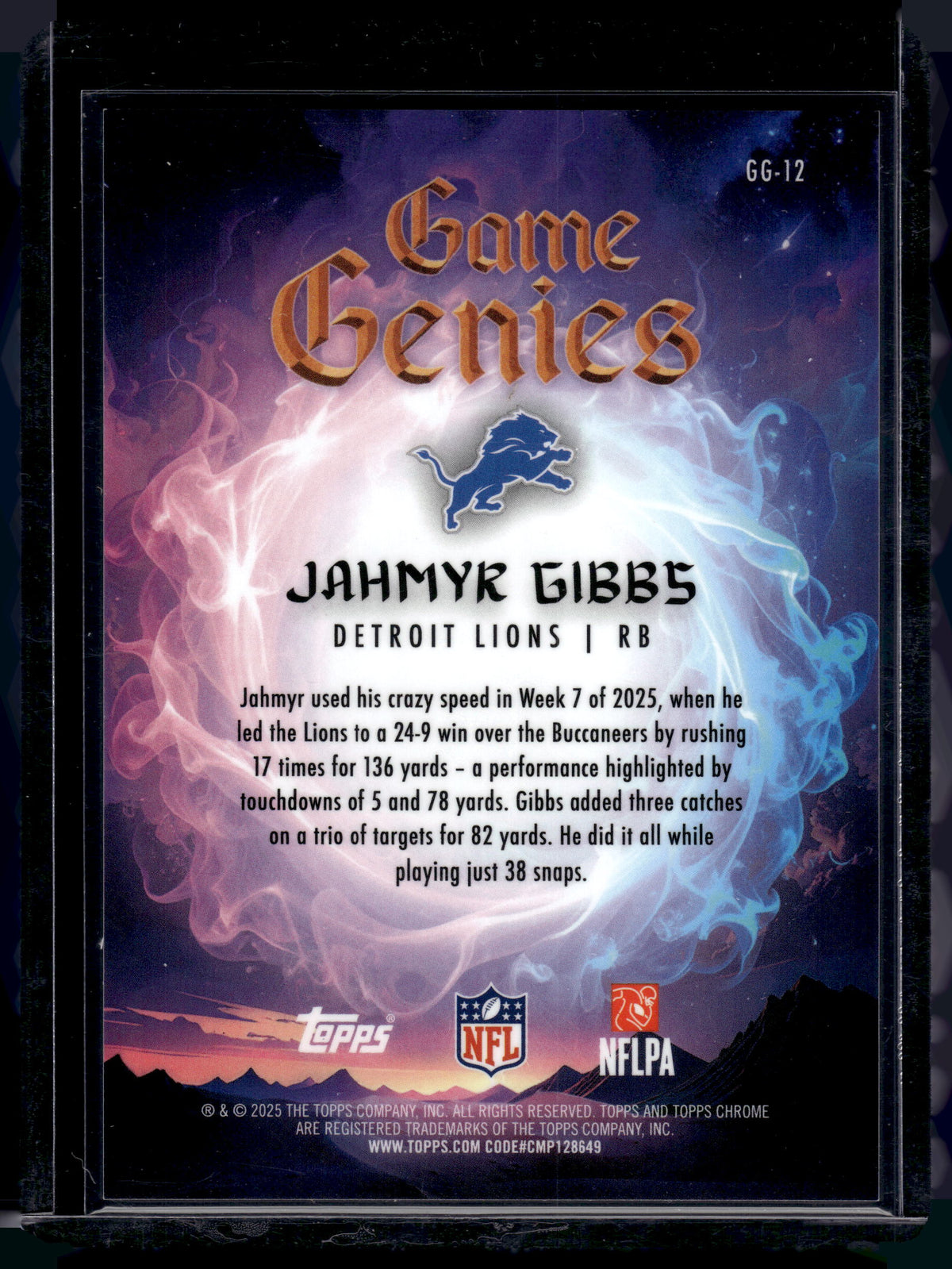 HL-P01 2025 Topps Chrome Game Genies Jahmyr Gibbs #GG-12 Game Genies