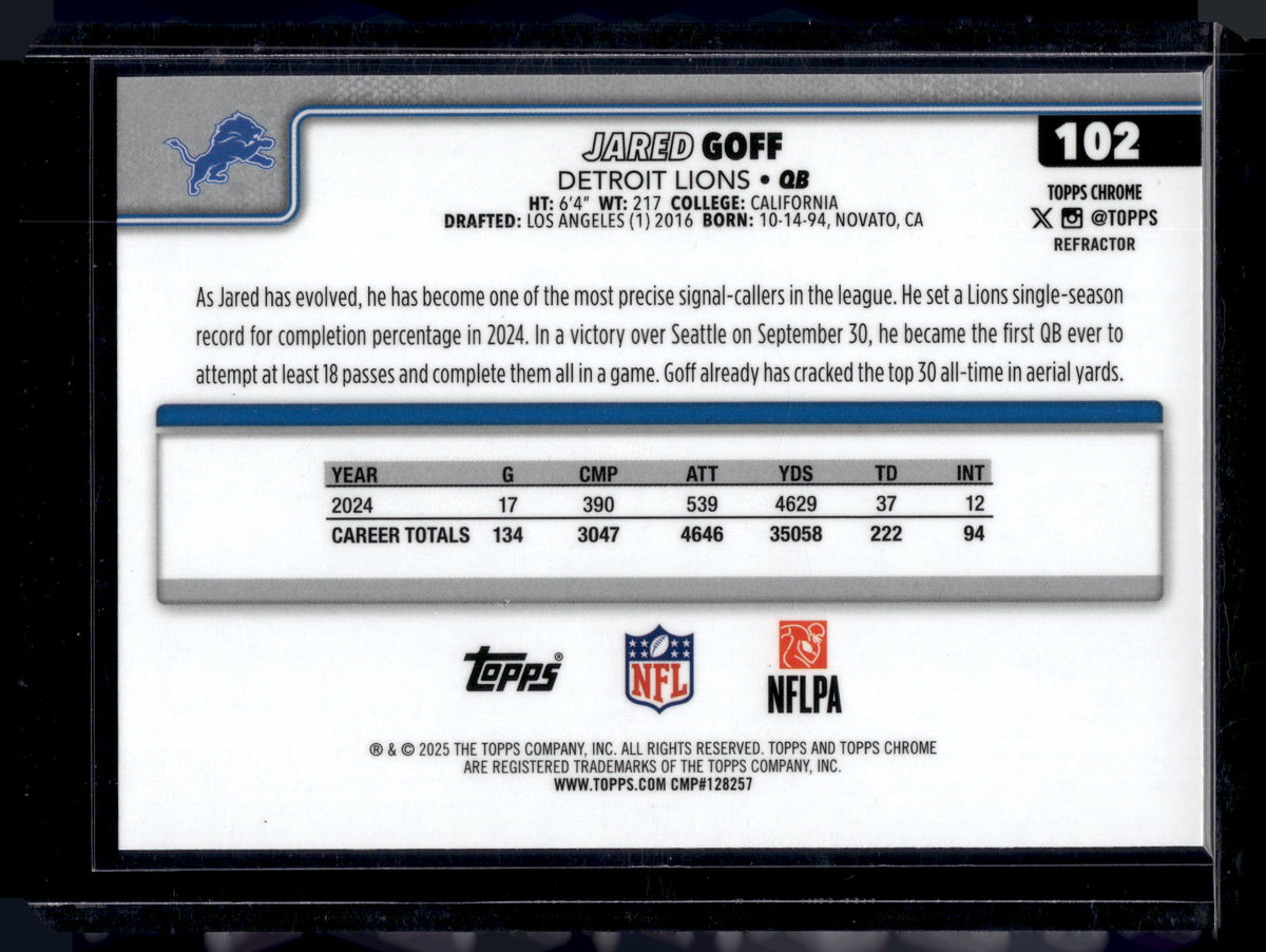 HL-P01 2025 Topps Chrome Jared Goff #102 Refractor