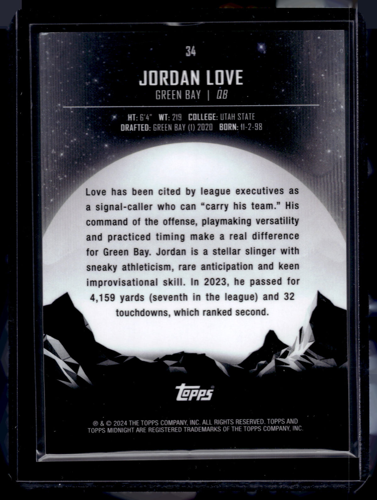 HL-P02 2024 Topps Midnight Jordan Love #34 /50