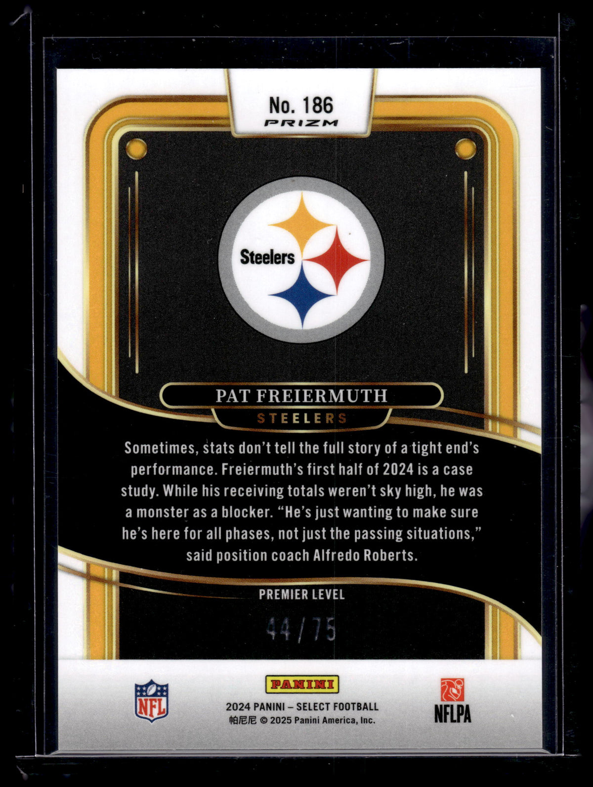 HL-P02 2024 Panini Select Prizm Premier Level Pat Freiermuth #186 Purple /75