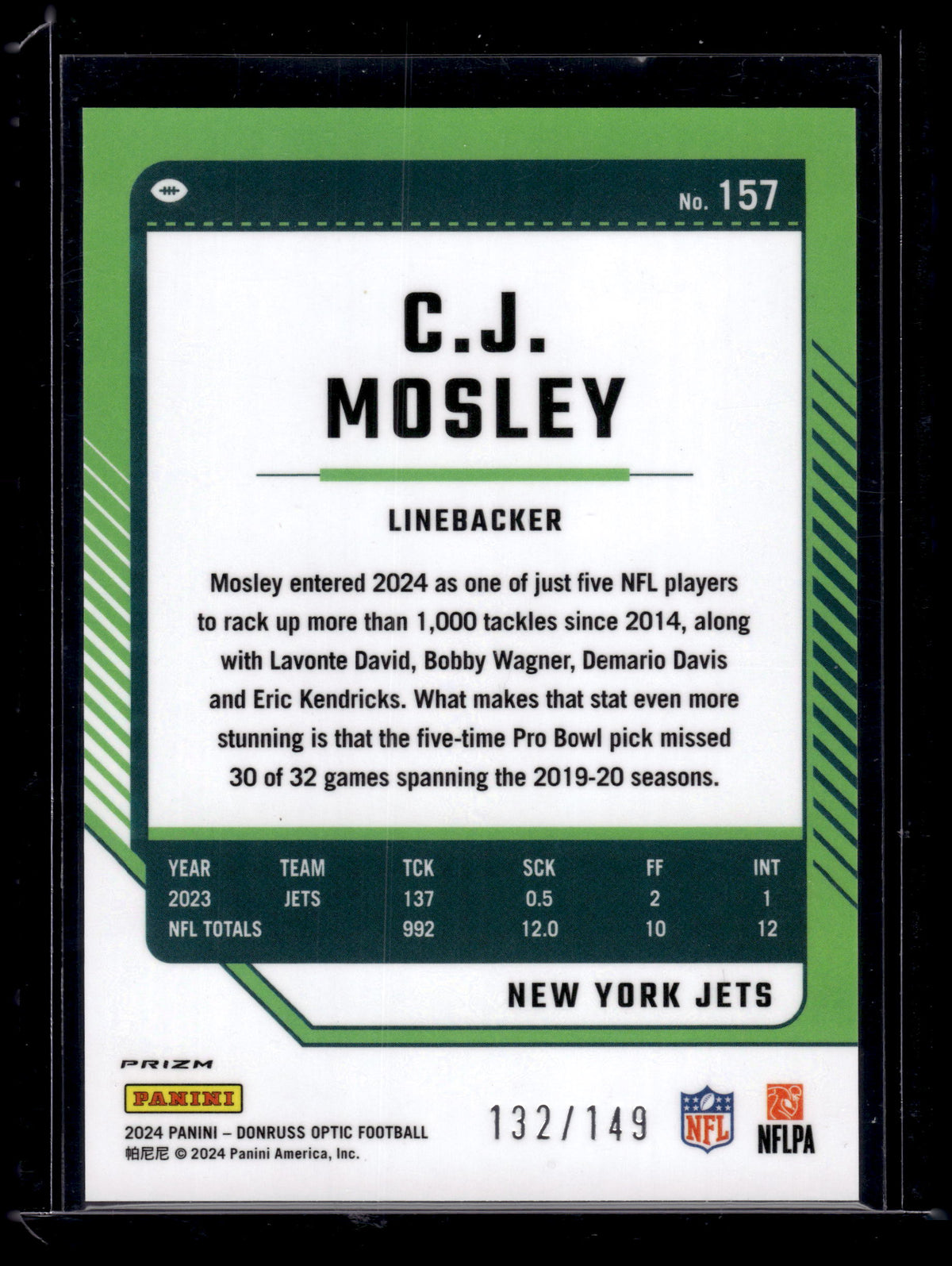 HL-P02 2024 Panini Donruss Optic Prizm C.J. Mosley #157 Flex Arm Prizm /149