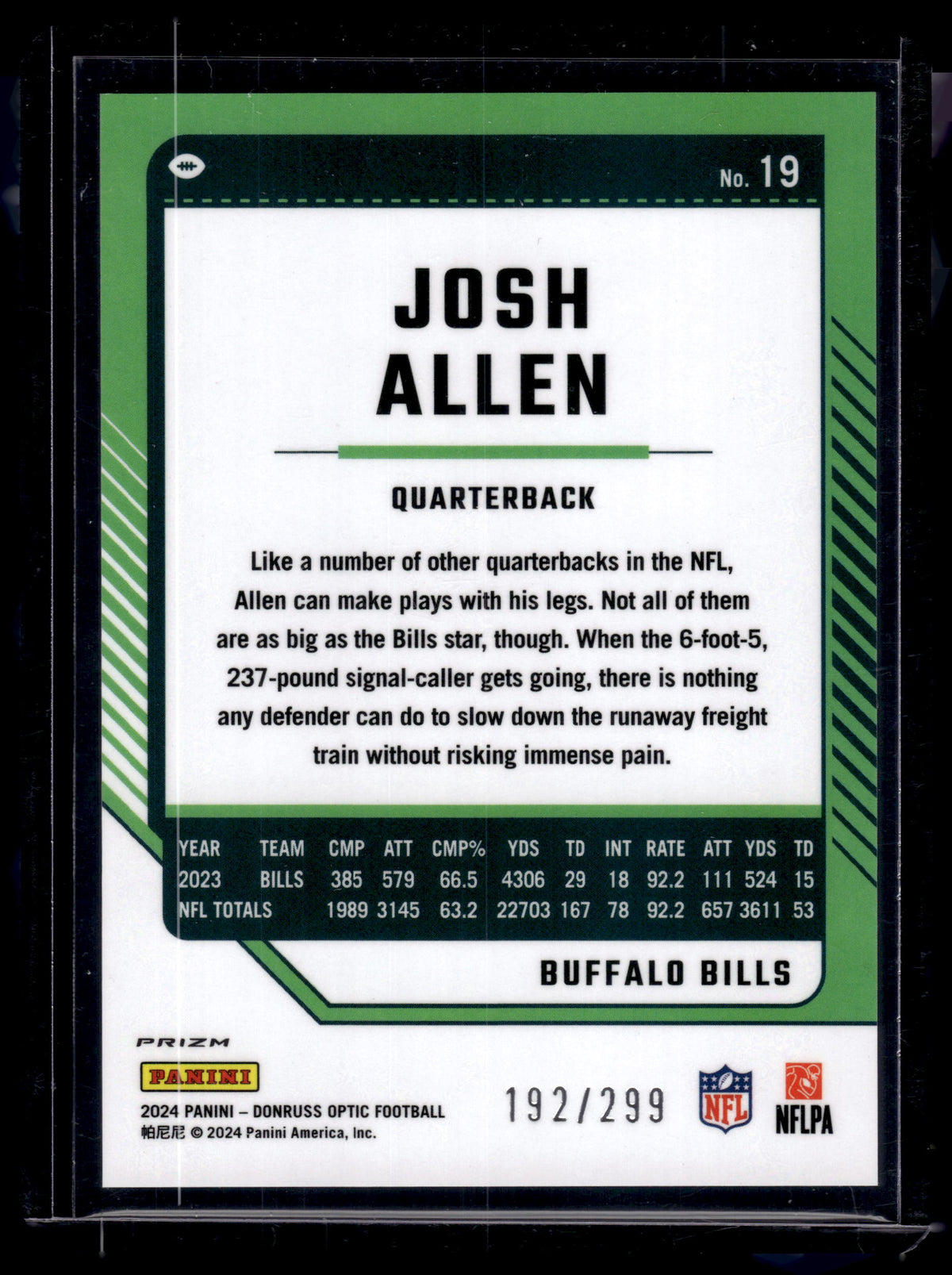 HL-P02 2024 Panini Donruss Optic Josh Allen #19 Aqua Prizm /299