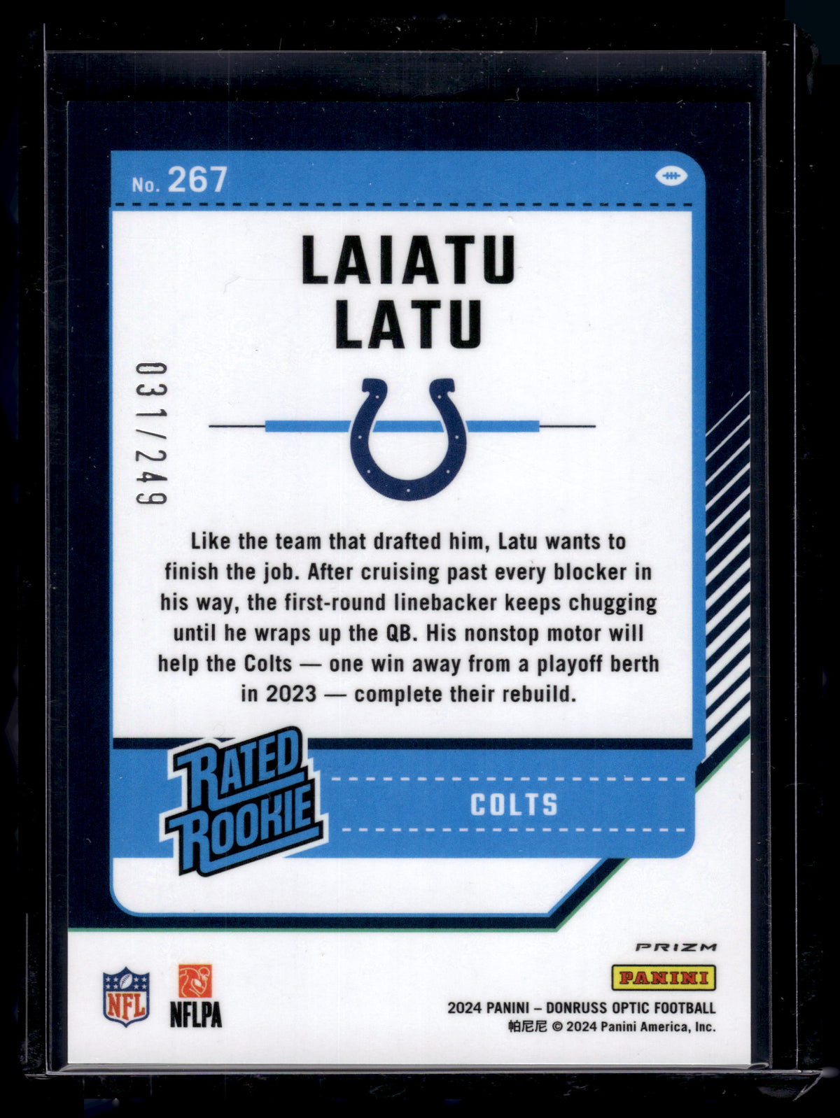 2024 2023 Panini Donruss Optic Prizm Laiatu Latu #267 Orange /249 Rated Rookie