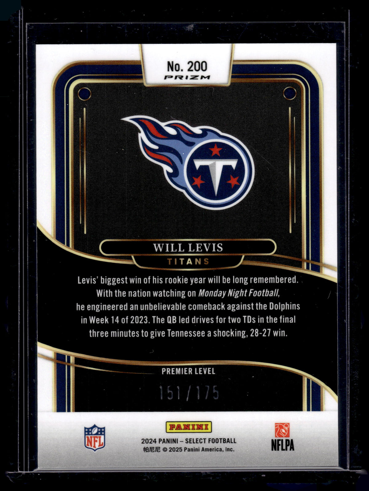 2024 Select Will Levis Blue Checkerboard /175 Premier #200