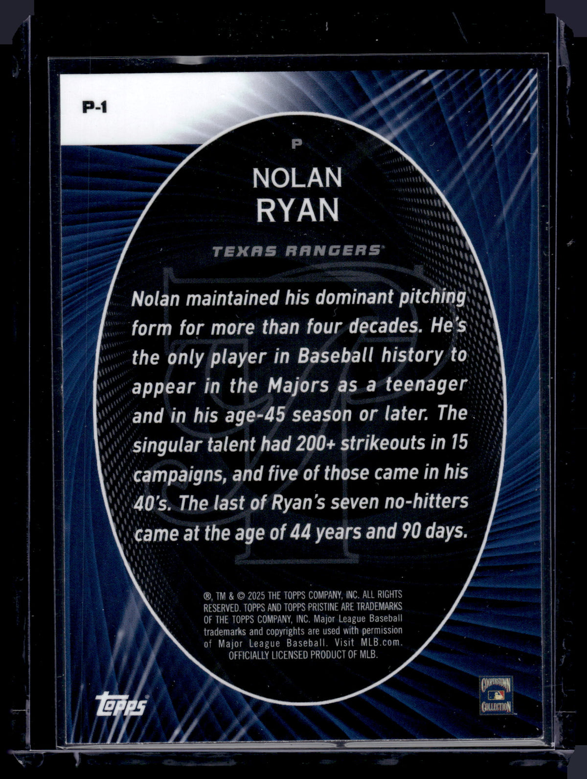 HL-P01 2025 Topps Pristine Perseverance Nolan Ryan #P-1 Refractor