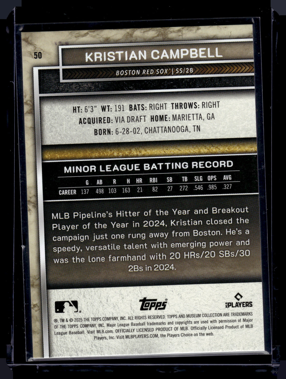 HL-P01 2025 Topps Museum Collection Kristian Campbell #50 Base RC