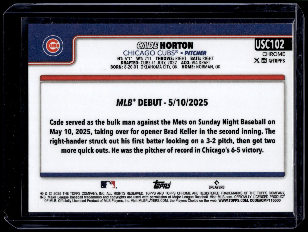 HL-P01 2025 Topps Chrome Cade Horton #USC102 Aqua Wave /199 RC