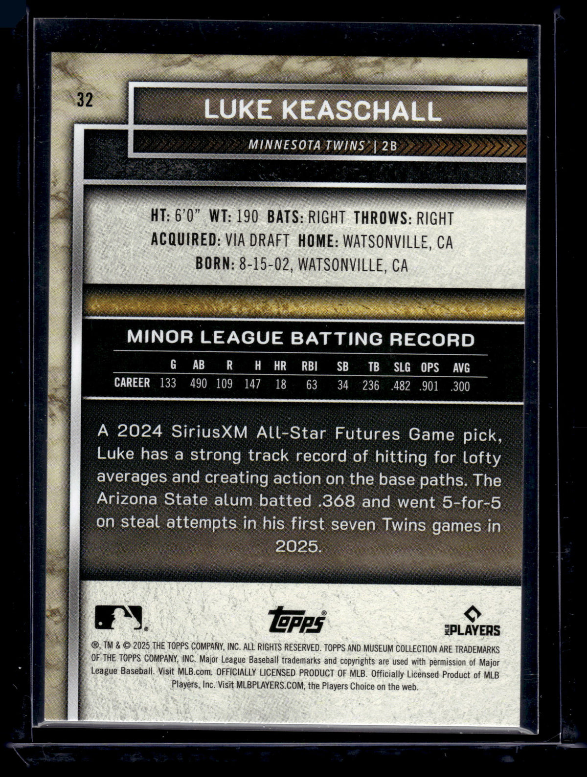HL-P01 2025 Topps Museum Collection Luke Keaschall #32 RC