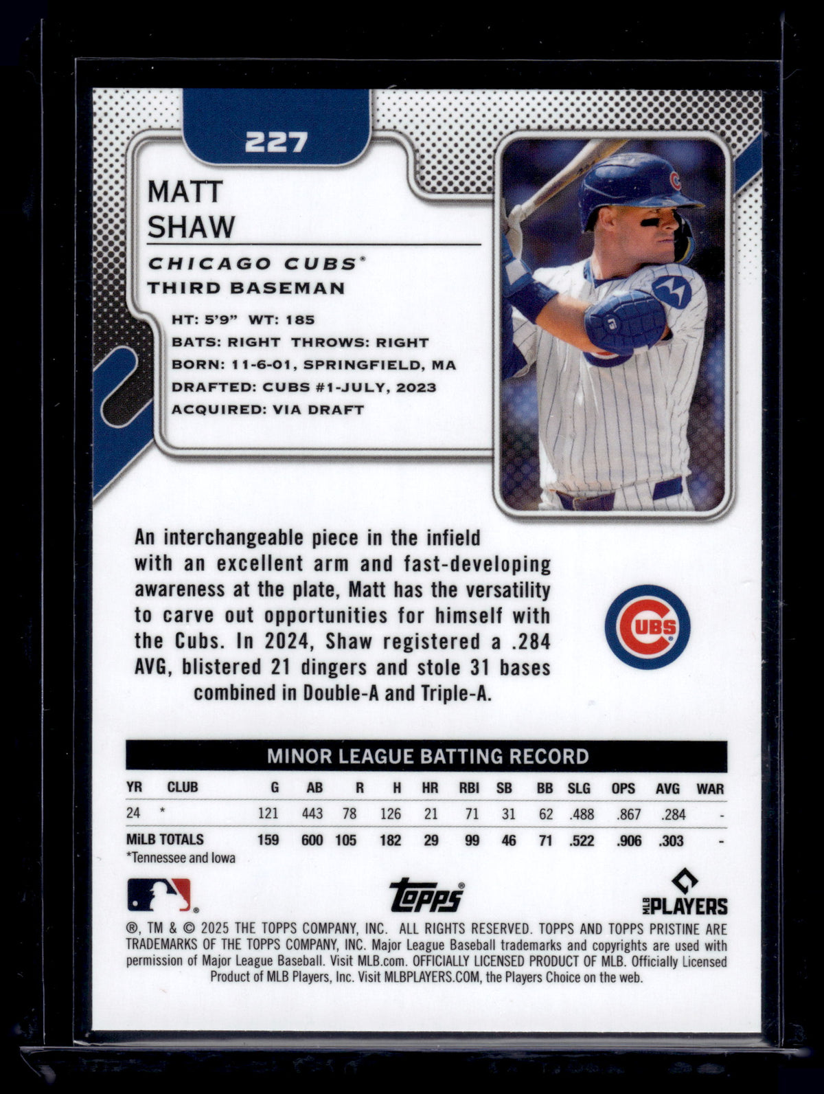 HL-P01 2025 Topps Pristine Matt Shaw #227 RC