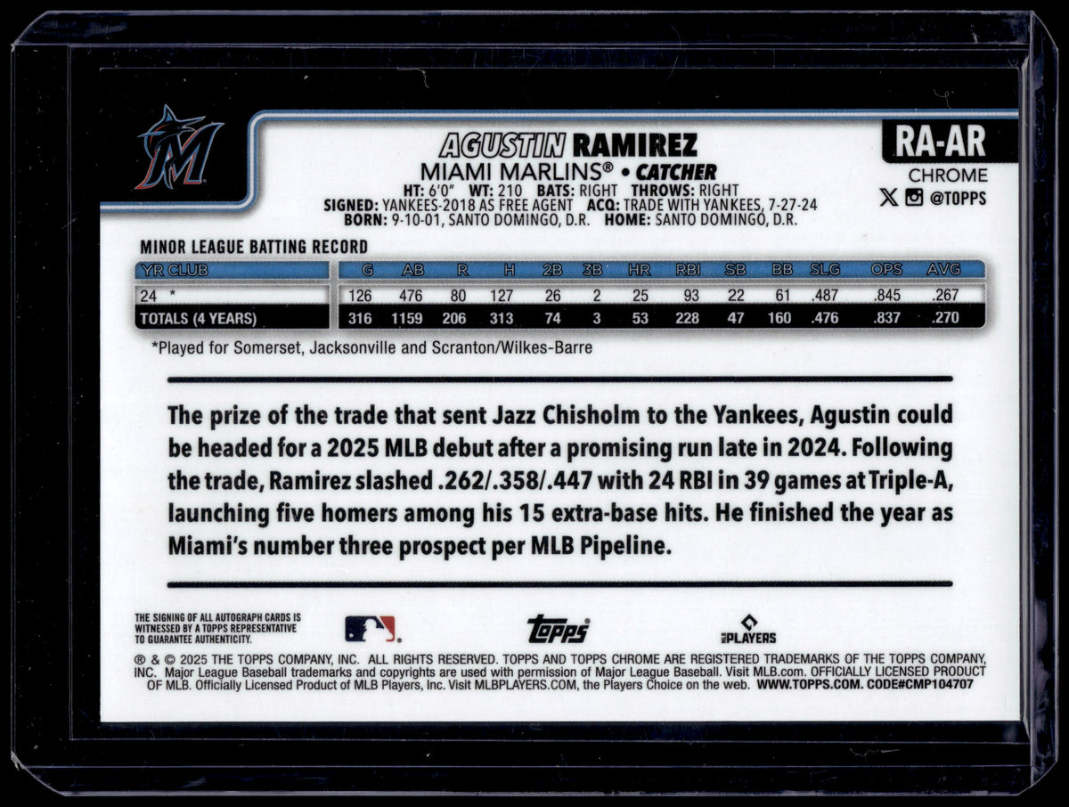 2025 Topps Chrome Agustin Ramirez #RA-AR RC