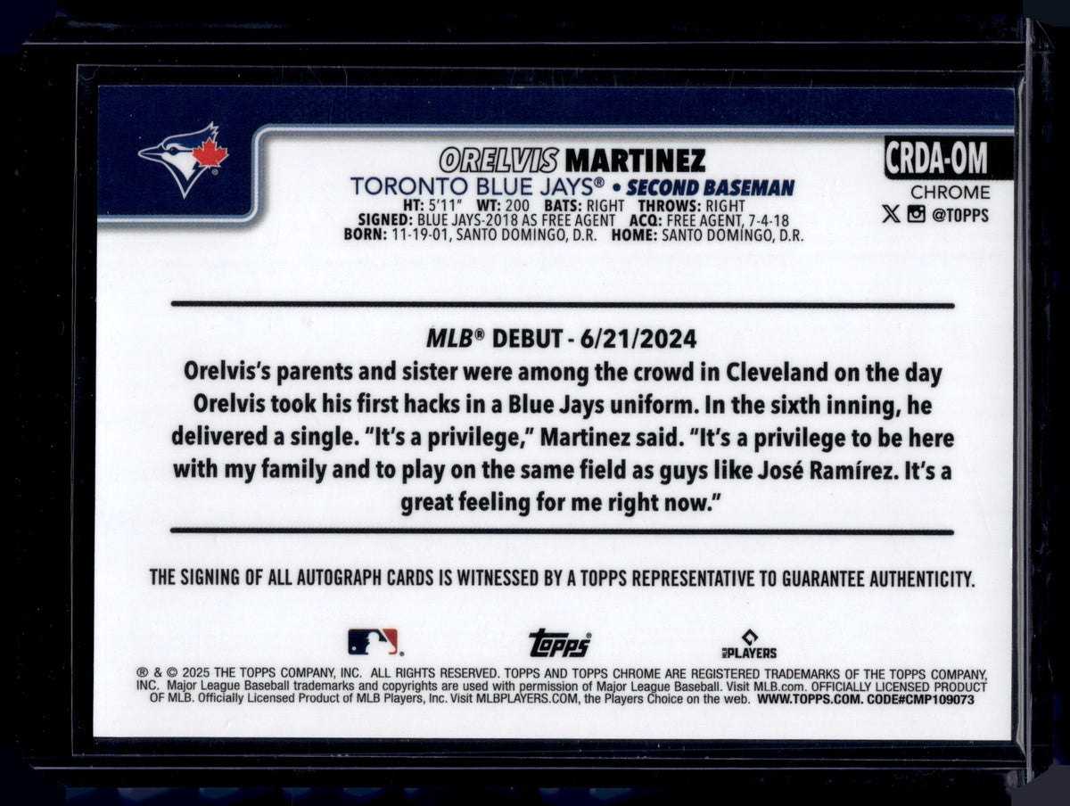 HL-P01 2025 Topps Chrome Orelvis Martinez #CRDA-OM Blue Wave /150 Auto RC