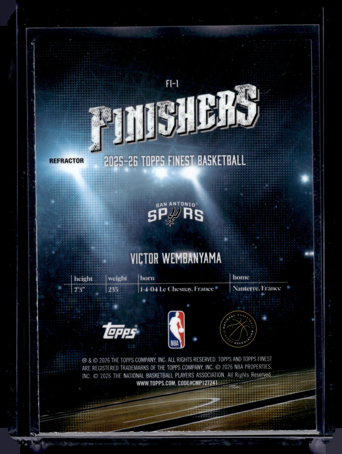 HL-P01 2025-26 Topps Finest Finishers Victor Wembanyama #FI-1 Refractor