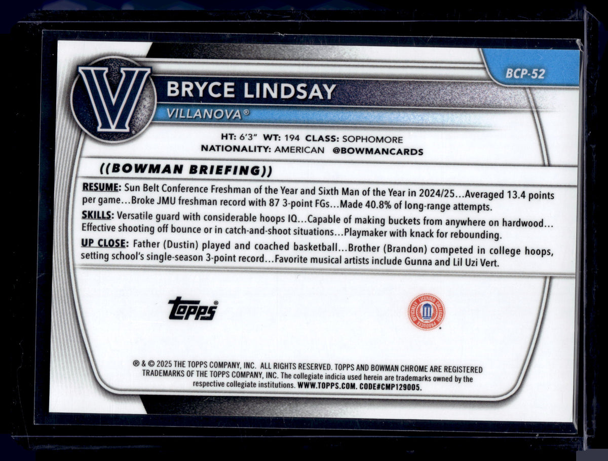 HL-P01 2025 Bowman Chrome Bryce Lindsay 1st Bowman Orange Geometric /25 #BCP-52