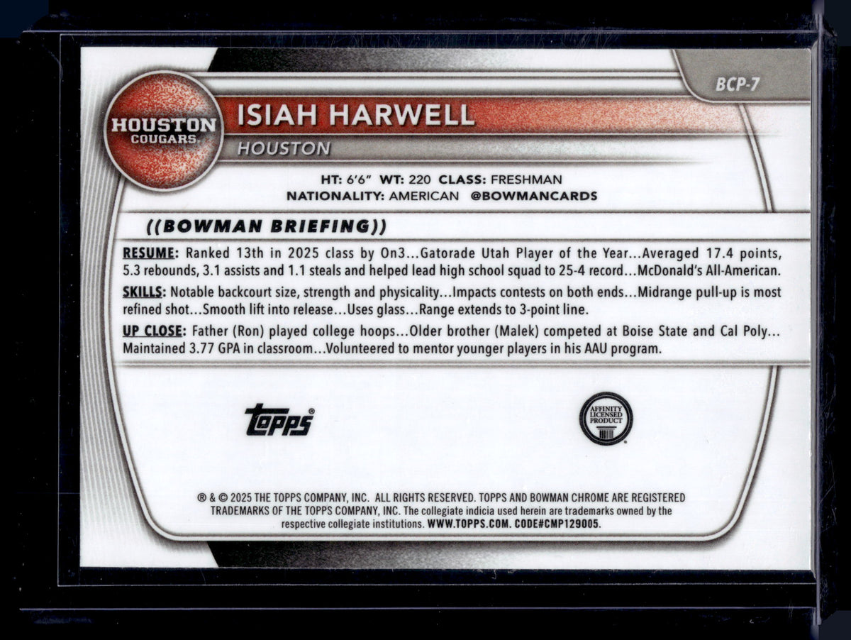 HL-P01 2025 Bowman Chrome Isiah Harwell #BCP-7 Geometric Refractor 1st Bowman