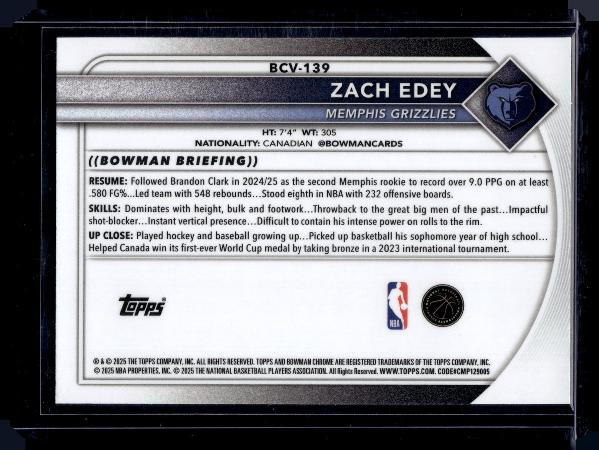 HL-P01 2025 Topps Bowman Chrome Zach Edey #BCV-139 Geometric Refractor