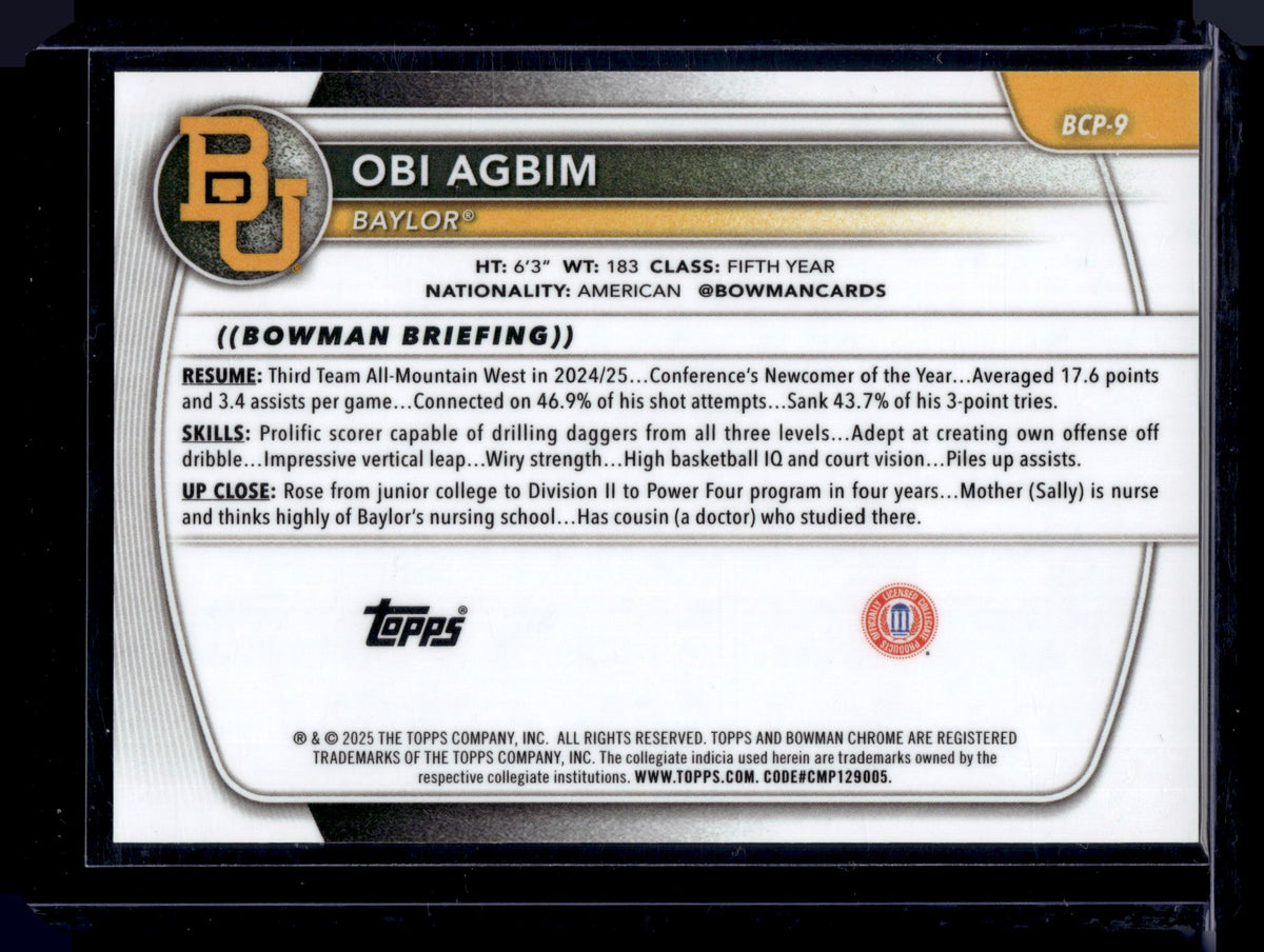 HL-P01 2025 Bowman Chrome U Obi Agbim 1st Bowman Gold Geometric /50 #BCP-9